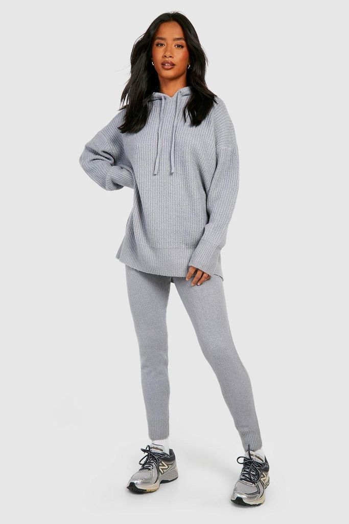 Womens Petite Soft Knit Hoodie Co-Ord - Grey - 6, Grey