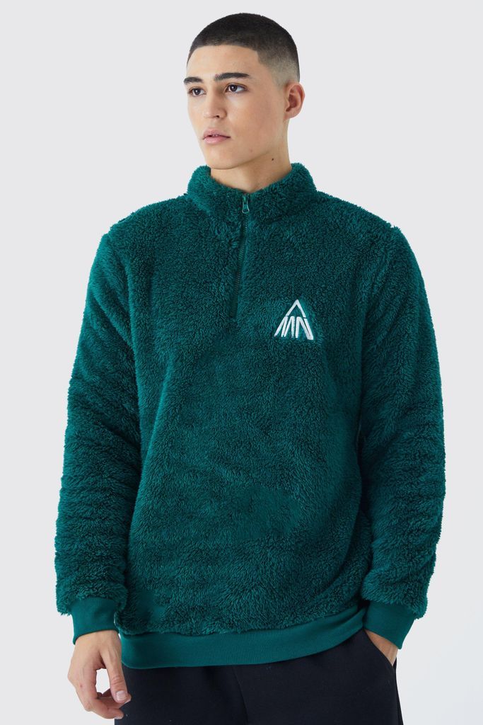 Men's Borg Funnel Neck Man Embroidery Sweatshirt - Green - S, Green