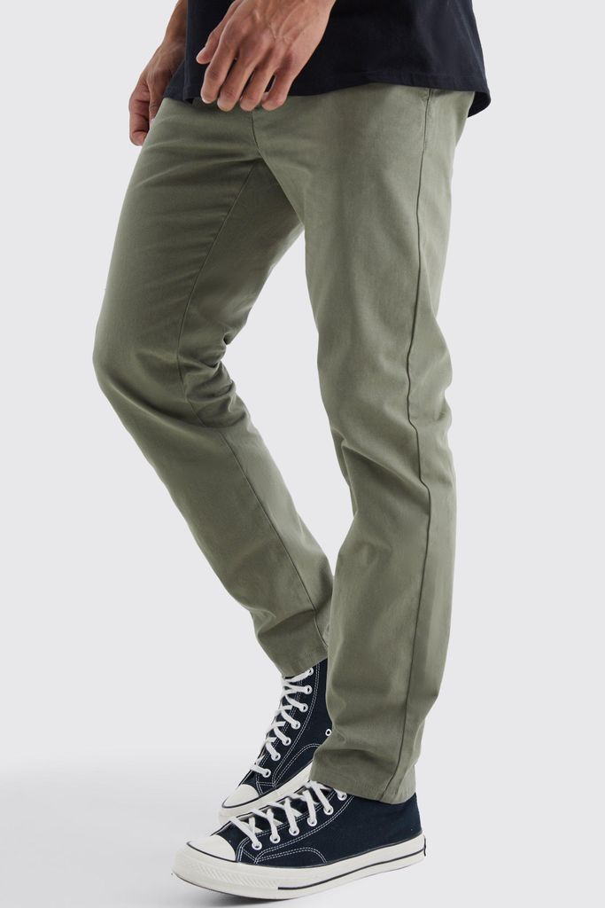 Men's Fixed Waist Slim Chino Trouser - Green - 28, Green