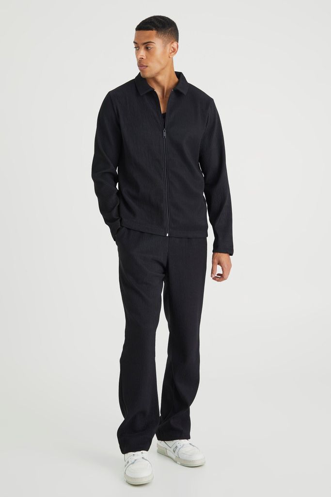 Men's Heavy Pleated Overshirt & Trouser Set - Black - S, Black