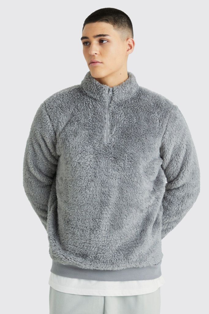Men's Oversized Boxy Borg Funnel Neck Sweatshirt - Grey - S, Grey