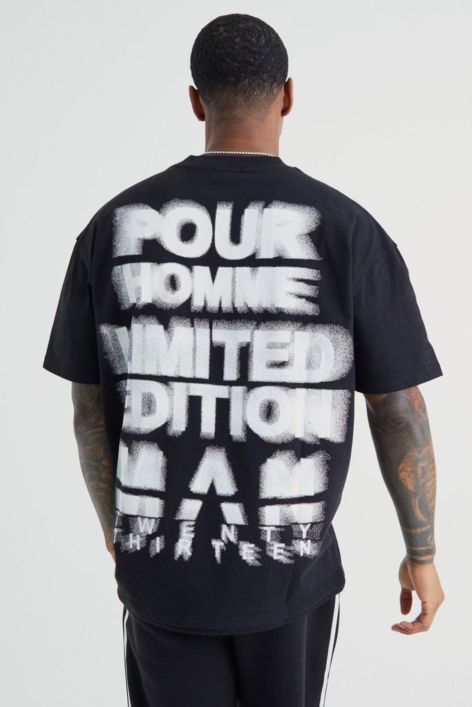 Men's Oversized Heavyweight Worldwide Printed T-Shirt - Black - S, Black