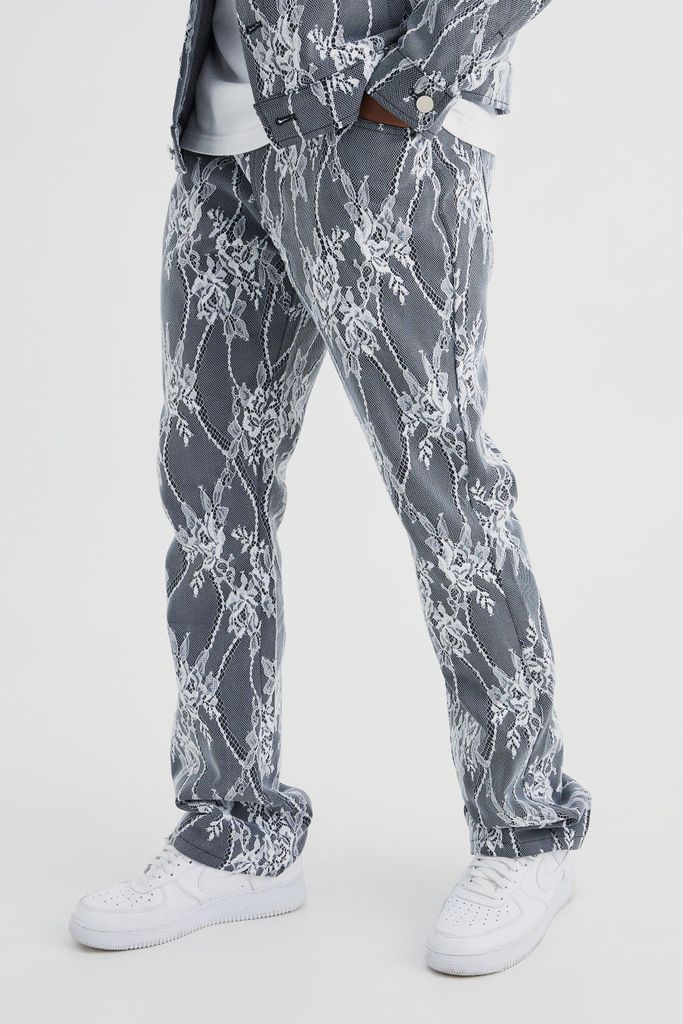 Men's Slim Rigid Flare Lace Overlay Jeans - Black - 28R, Black