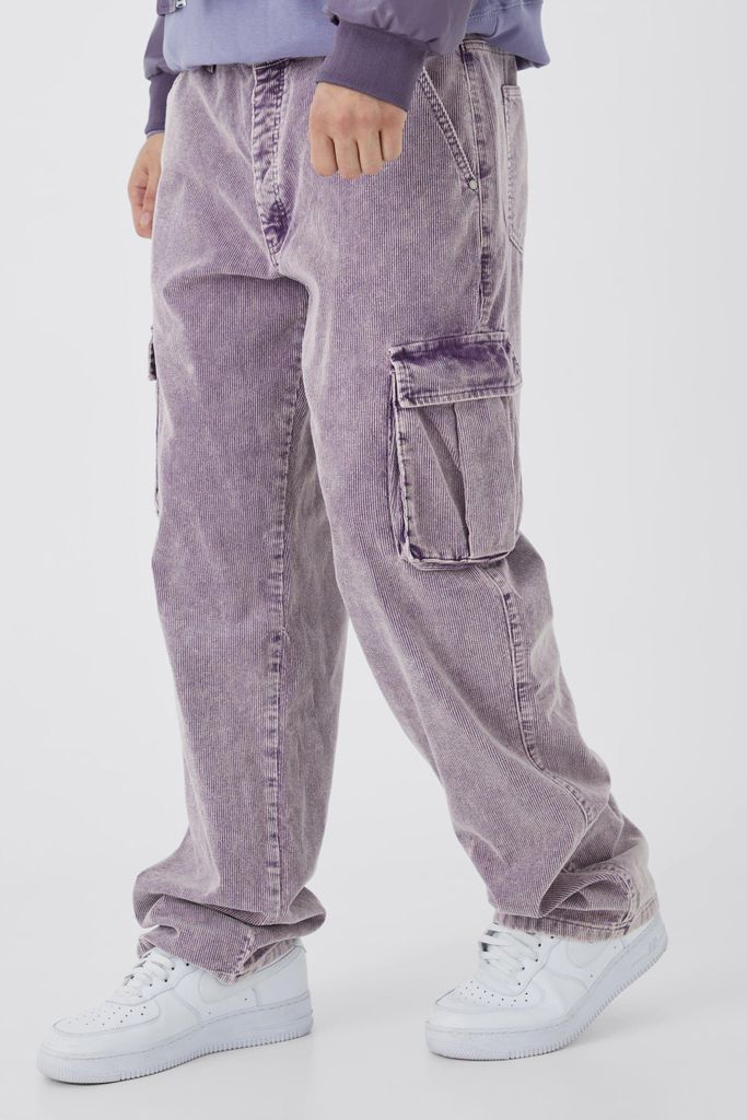 Men's Tall Relaxed Acid Wash Cord Cargo Trouser - Purple - 30, Purple