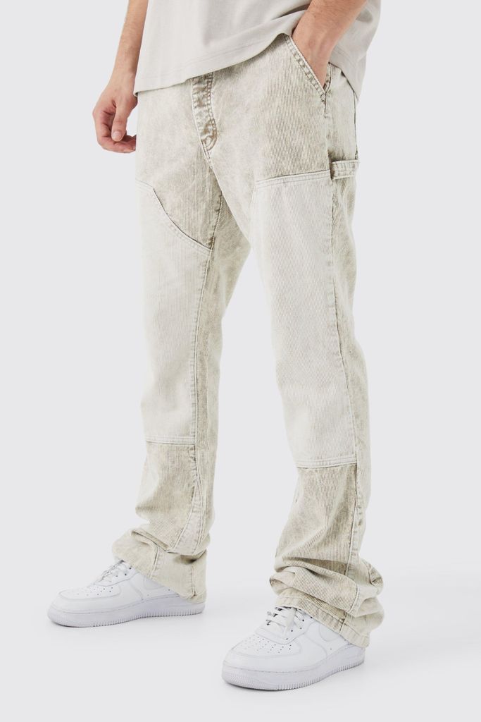 Men's Tall Slim Flare Colour Block Acid Wash Cord Trouser - Beige - 30, Beige
