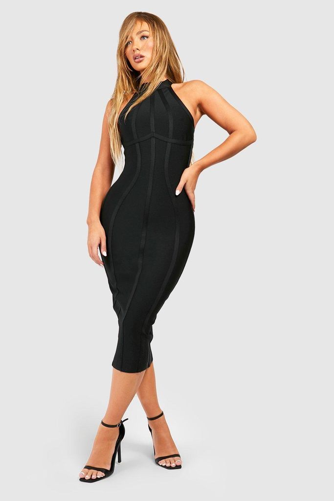 Womens Bandage High Neck Midi Dress - Black - 8, Black
