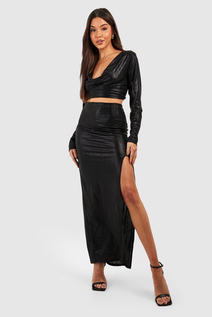 Womens Metallic Cowl Top & Maxi Skirt Set - Black - 6, Black