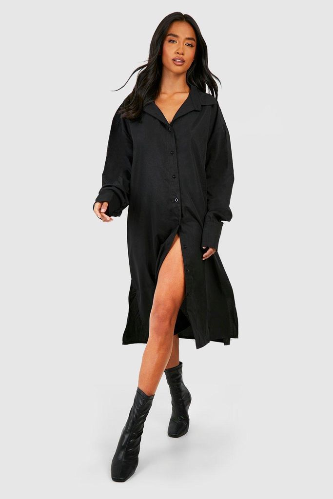 Womens Petite Relaxed Midi Shirt Dress - Black - 6, Black