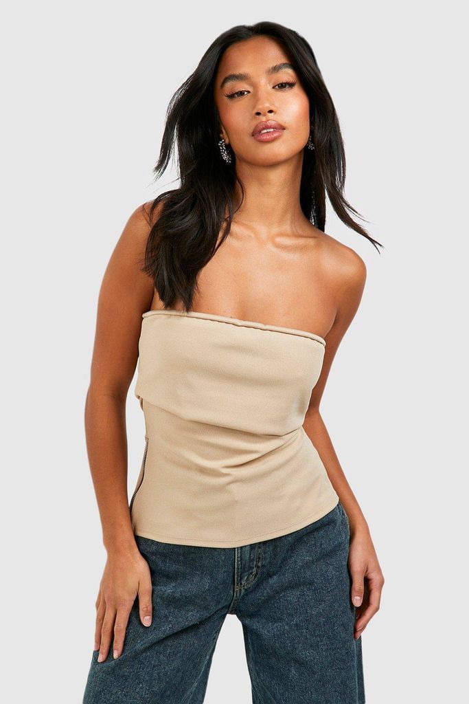 Womens Petite Side Zip Bandeau Top - Beige - 6, Beige