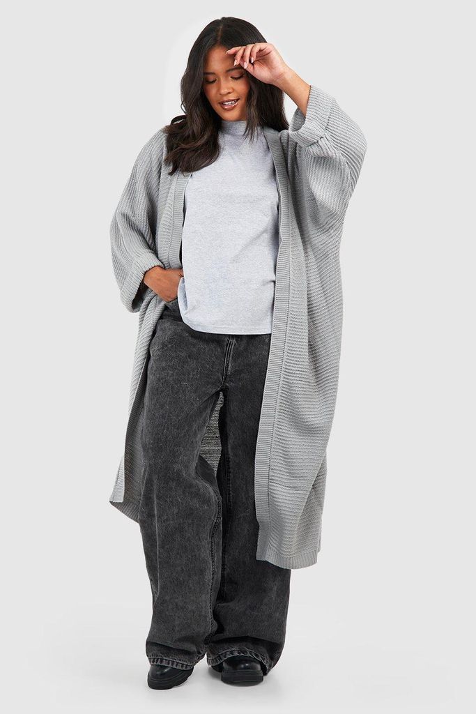Womens Plus Cocoon Oversized Rib Knit Cardigan - Grey - 16, Grey