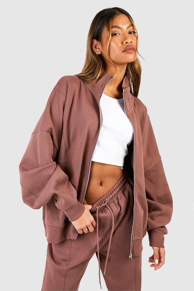 Womens Premium Seam Detail Zip Through Sweatshirt - Brown - S, Brown