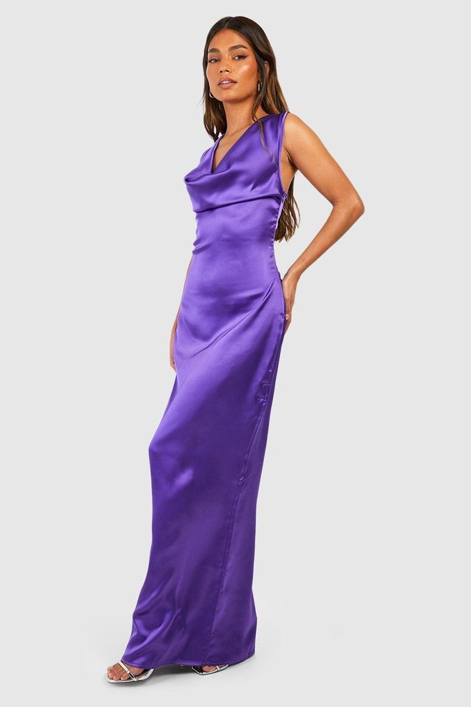 Womens Satin Cowl Neck Maxi Dress - Purple - 8, Purple