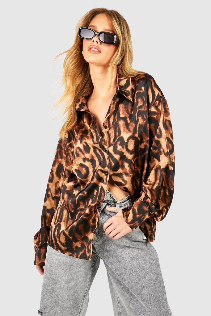 Womens Satin Leopard Shirt - Multi - 6, Multi
