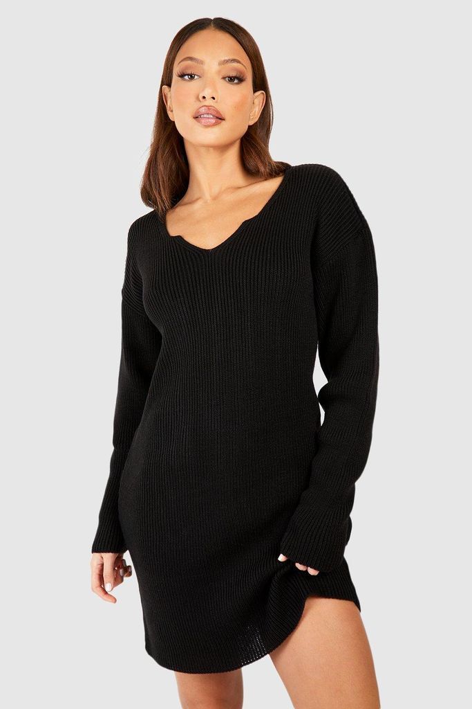 Womens Tall Notch Neck Rib Knit Mini Dress - Black - S, Black