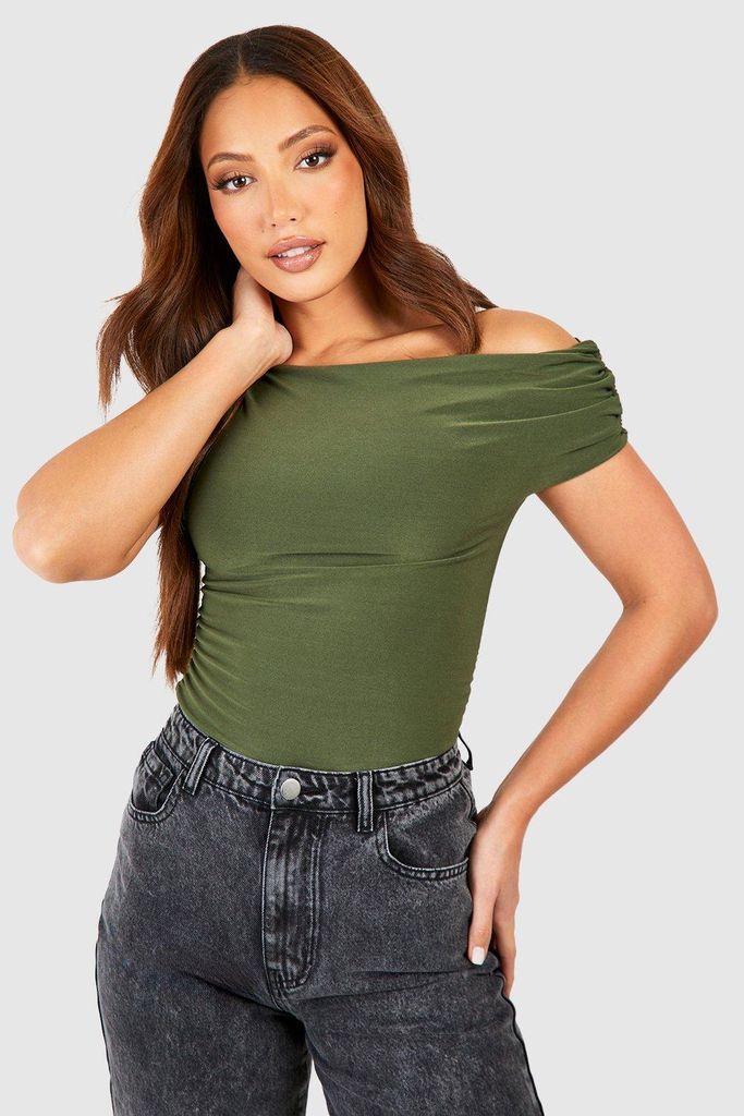 Womens Tall Premium Soft Touch Ruched Asymetric Top - Green - 6, Green
