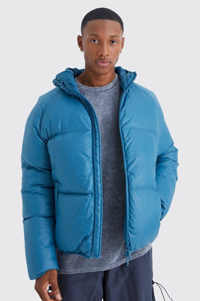 Men's Sheen Quilted Nylon Puffer With Hood - Green - S, Green
