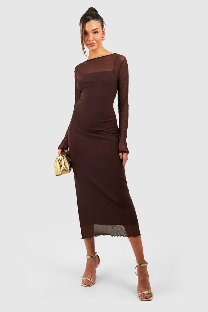 Womens Sheer Mesh Contrast Midaxi Dress - Brown - 8, Brown