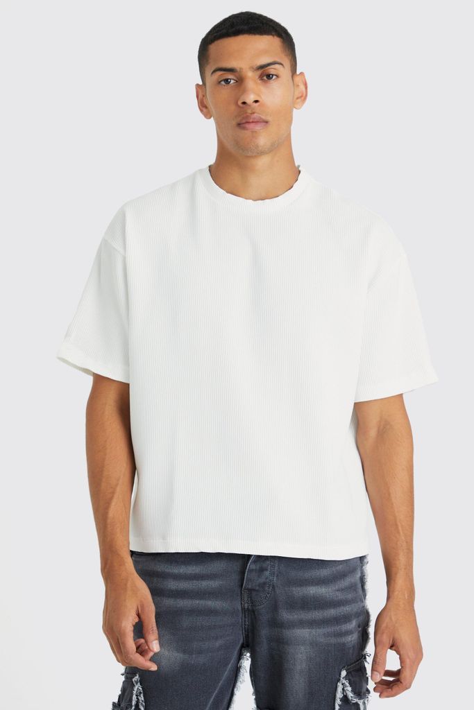Men's Pleated Short Sleeve Oversized Boxy T-Shirt - White - S, White