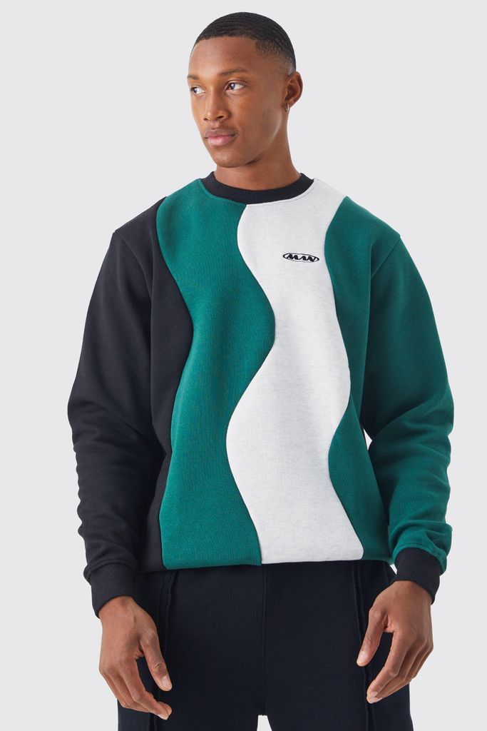 Men's Man Core Fit Colour Block Sweatshirt - Black - S, Black