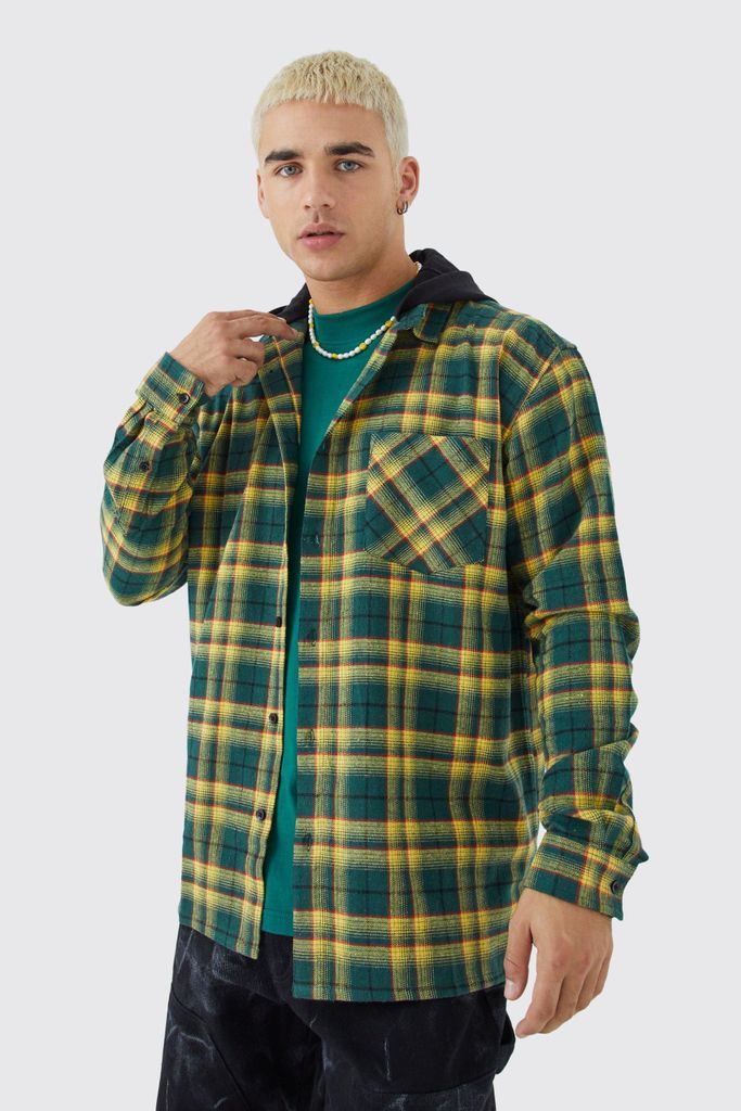 Men's Oversized Jersey Hood Check Shirt - Multi - S, Multi
