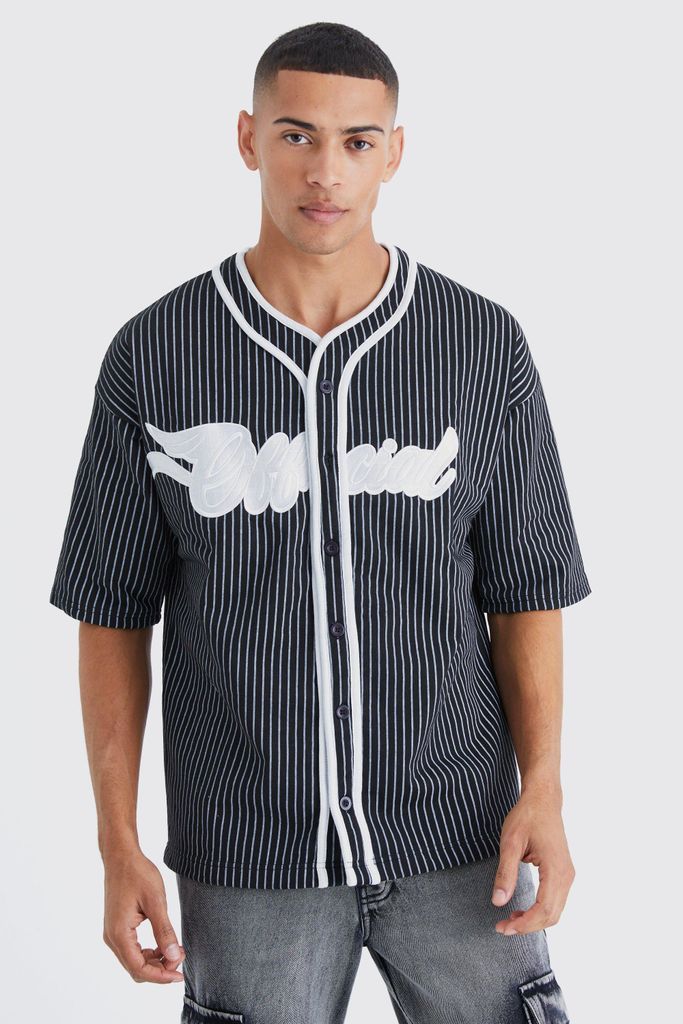 Men's Oversized Official Pinstripe Baseball Shirt - Black - S, Black