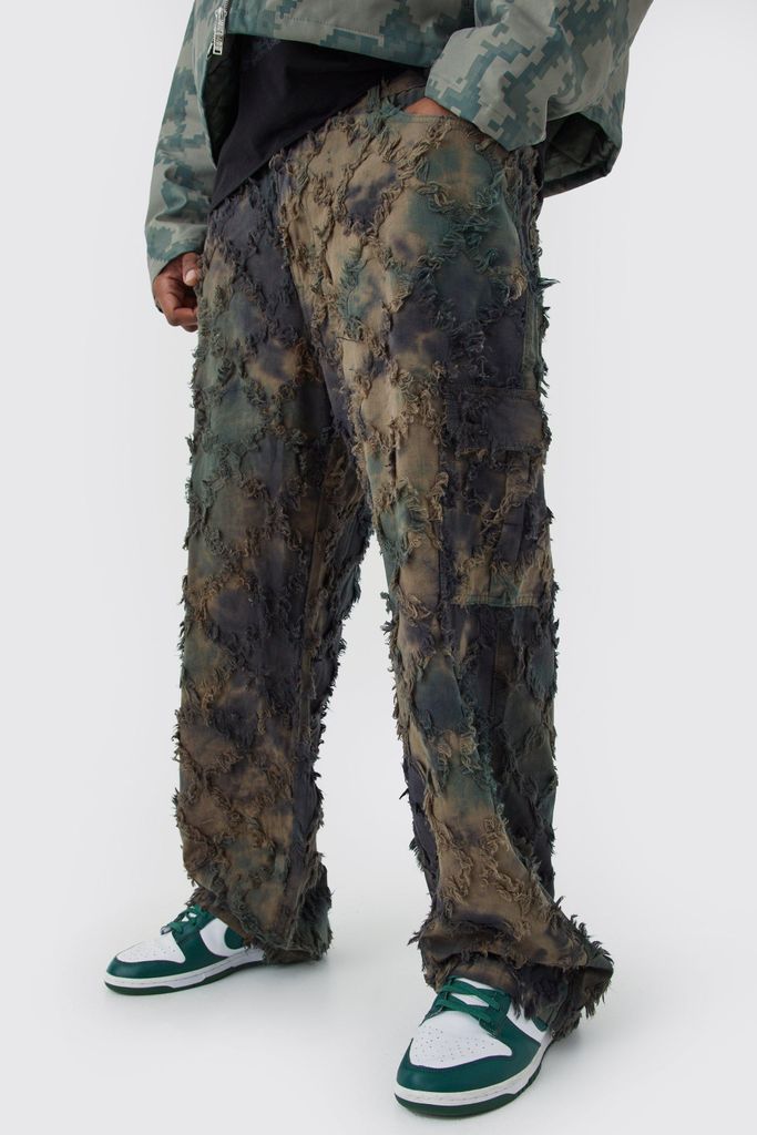 Men's Plus Fixed Waist Relaxed Oil Camo Cargo Tapestry Trouser - Green - 38, Green