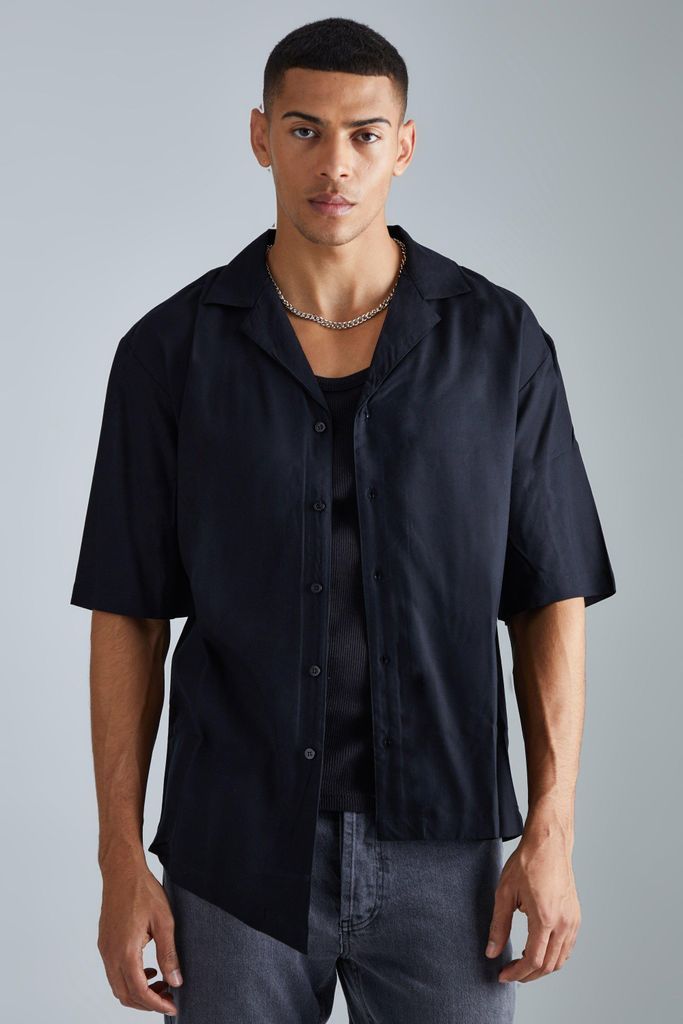 Men's Short Sleeve Asymetric Hem Shirt - Black - S, Black