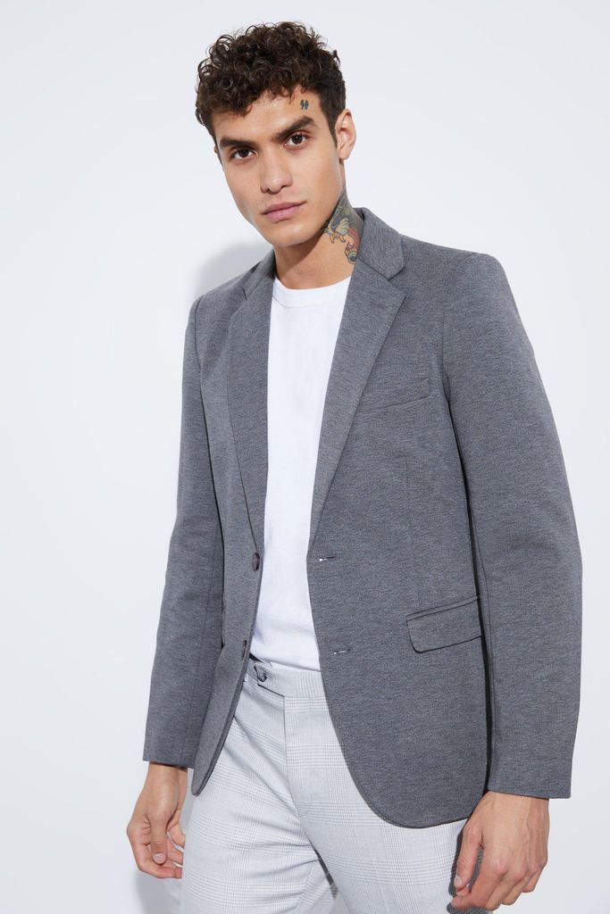Men's Skinny Fit Single Breasted Jersey Blazer - Grey - 34, Grey