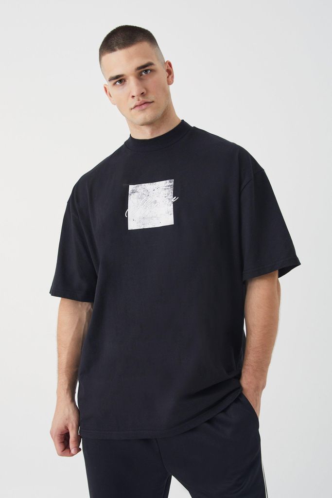 Men's Tall Oversized Heavyweight Embroidered T-Shirt - Black - S, Black