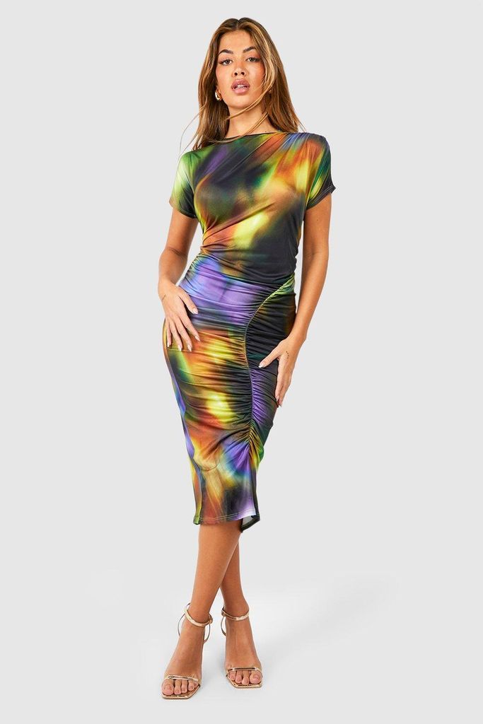 Womens Abstract Draped Slinky Midaxi Dress - Multi - 8, Multi