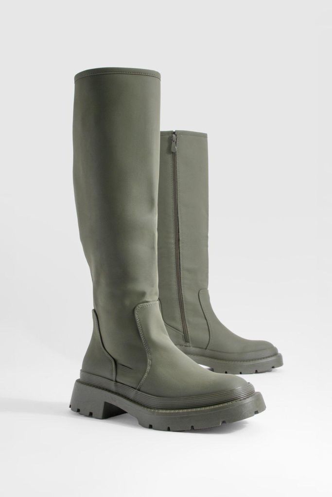 Womens Chunky Knee High Rubber Boots - Green - 3, Green