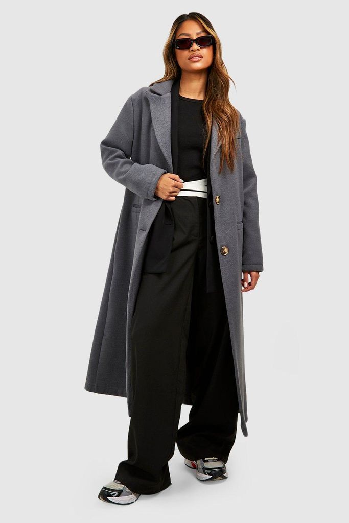 Womens Cord Maxi Coat - Grey - 8, Grey