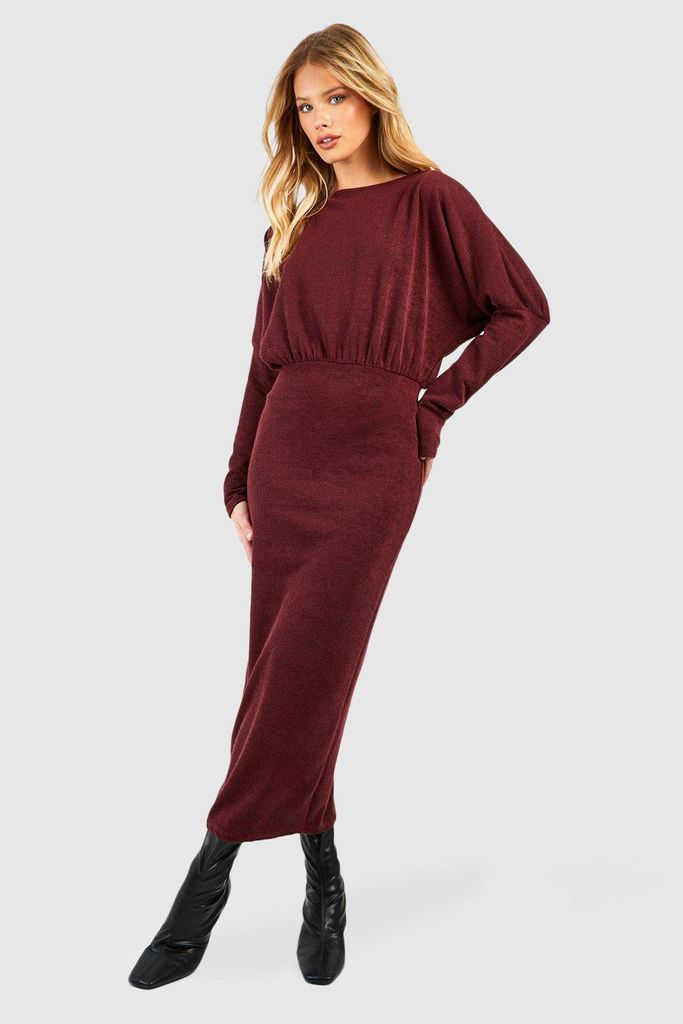 Womens Long Sleeve Knit Midaxi Dress - Red - 8, Red