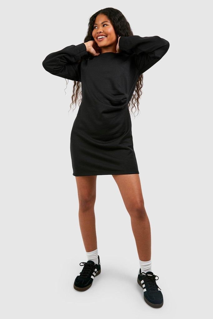 Womens Petite Shoulder Detail Ruched Jumper Dress - Black - 6, Black