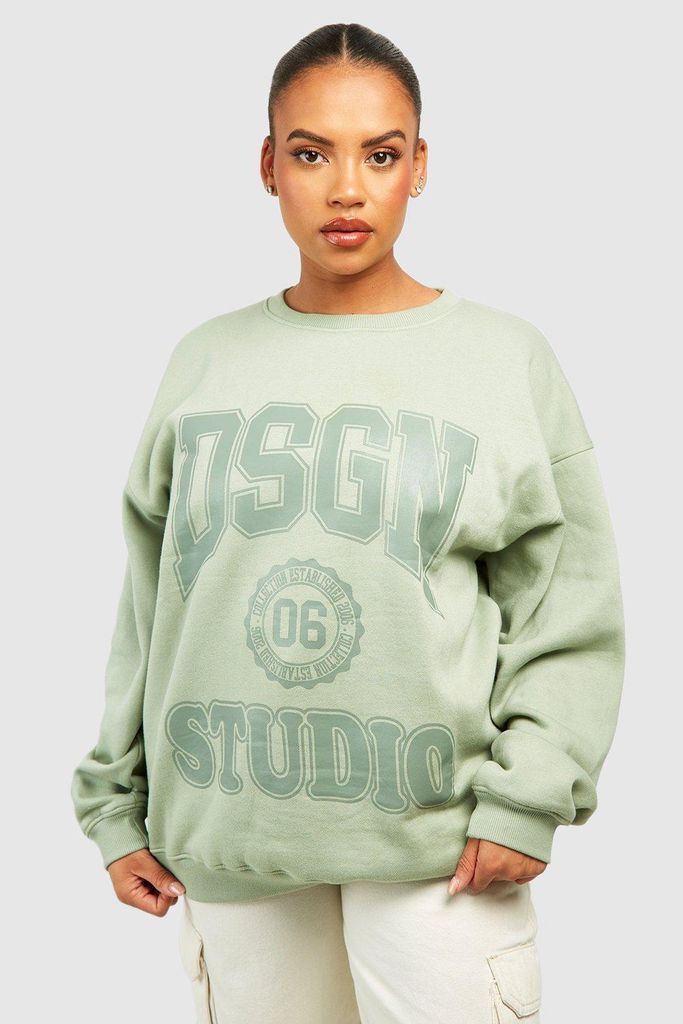 Womens Plus Dsgn Studio Slogan Oversized Sweatshirt - Green - 16, Green