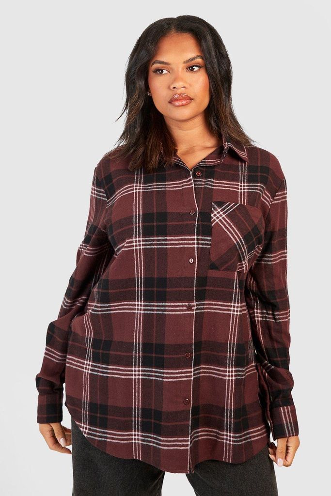 Womens Plus Oversized Check Shirt - Red - 16, Red