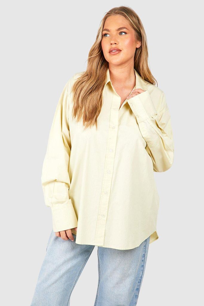 Womens Plus Oversized Cotton Shirt - Beige - 16, Beige