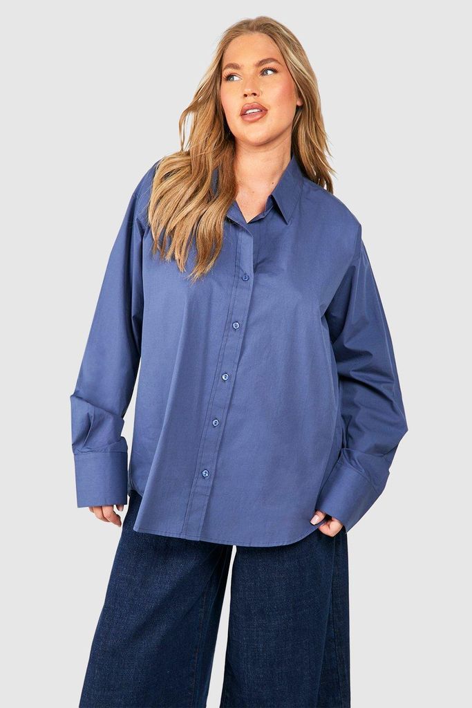Womens Plus Oversized Cotton Shirt - Navy - 16, Navy