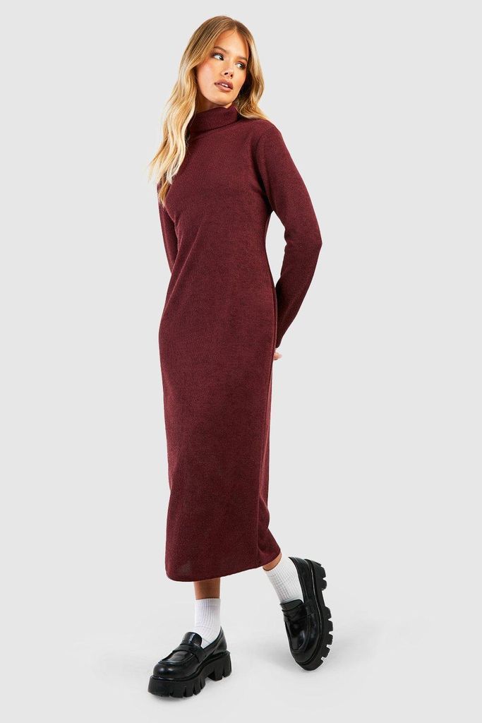 Womens Roll Neck Knit Midaxi Dress - Red - 8, Red