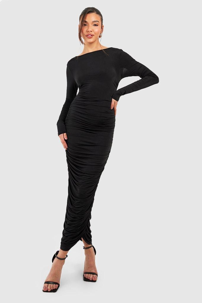 Womens Slinky Long Sleeve Midaxi Dress - Black - 8, Black