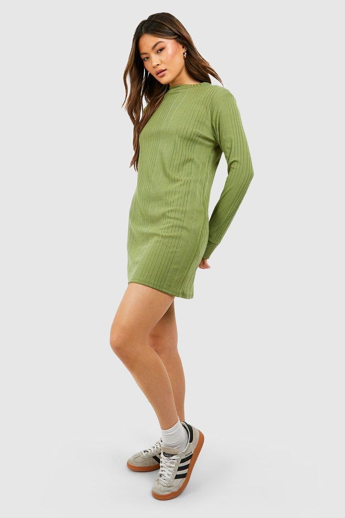 Womens Soft Rib Loose Mini Dress - Green - 8, Green