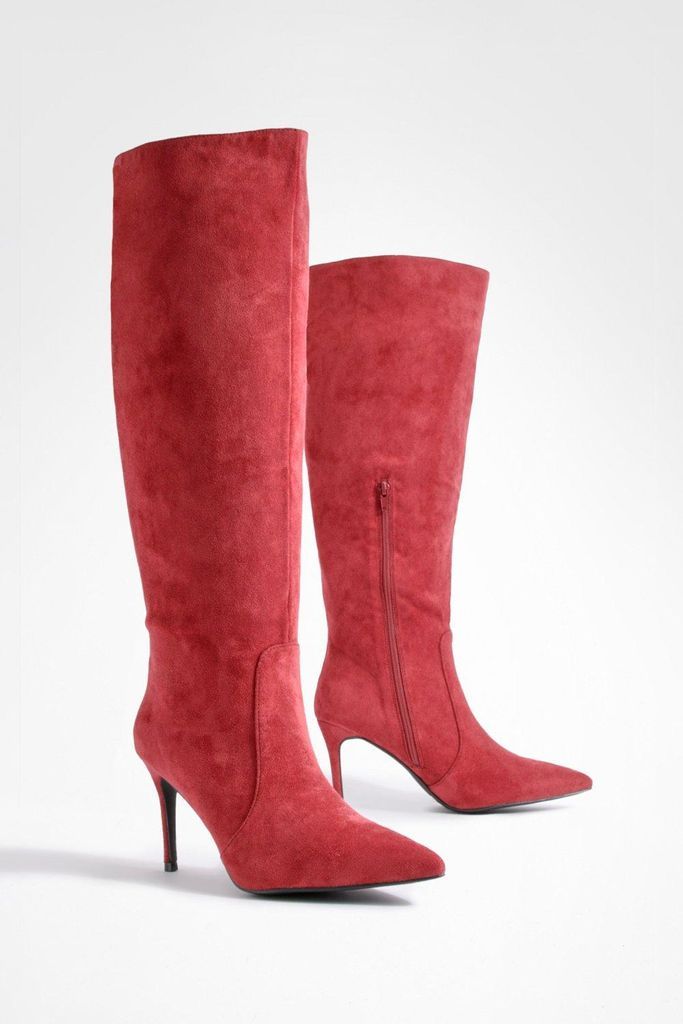 Womens Stiletto Pointed Toe Knee High Boots - Red - 3, Red