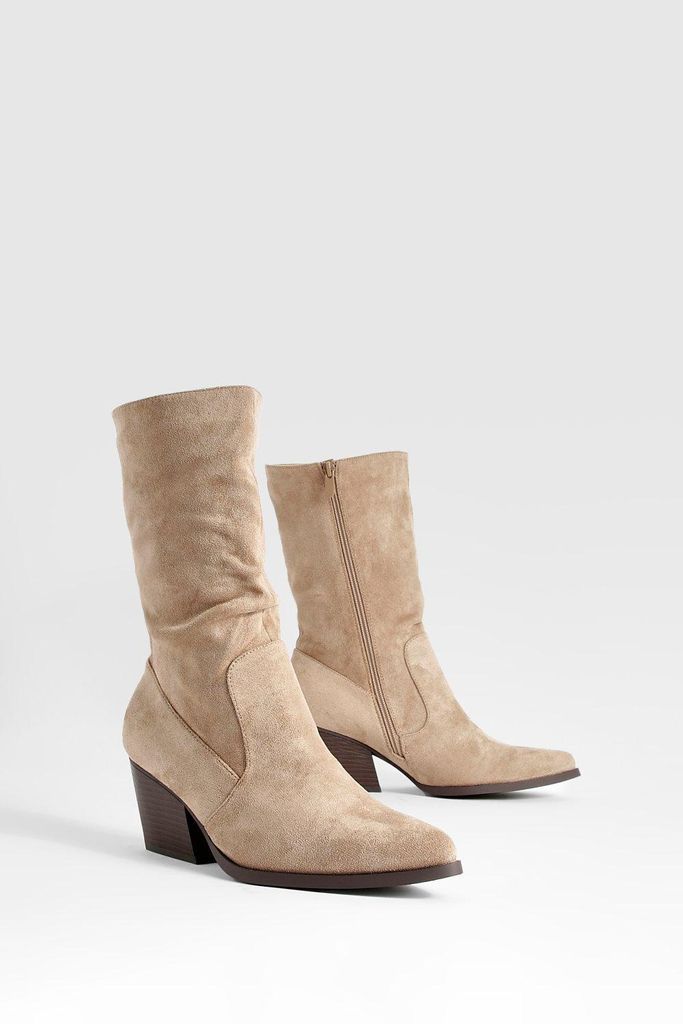 Womens Wide Fit Slouchy Western Cowboy Boots - Beige - 4, Beige