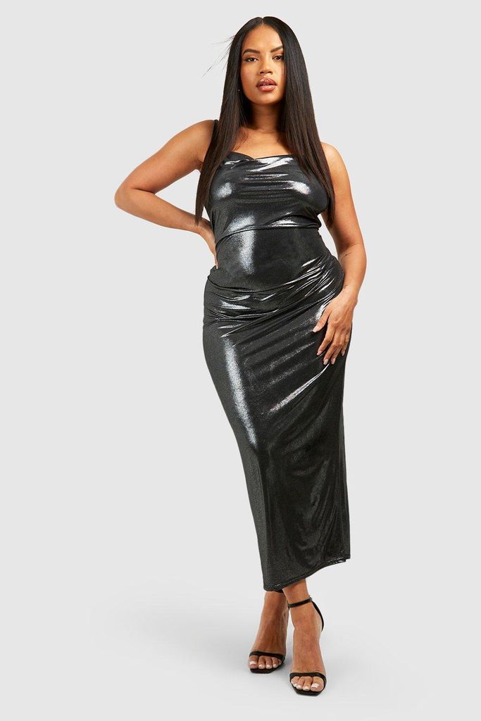 Womens Plus Metallic Column Midaxi Dress - Grey - 16, Grey