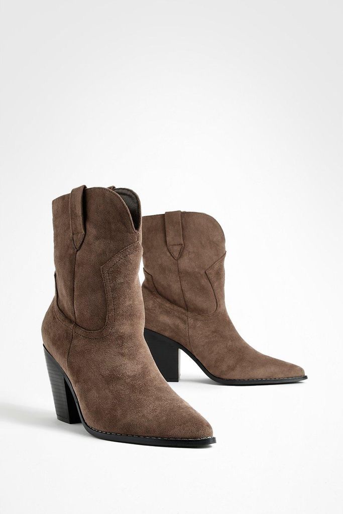 Womens Wide Fit Stitch Detail Cowboy Boots - Grey - 3, Grey