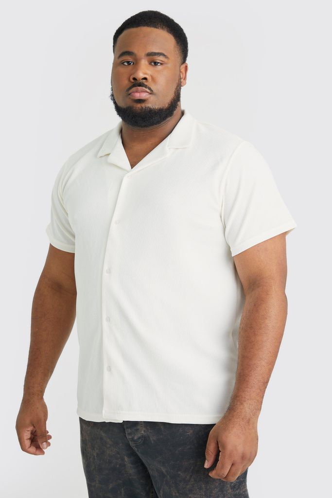 Men's Plus Short Sleeve Revere Rib Jersey Shirt - Beige - Xxxl, Beige