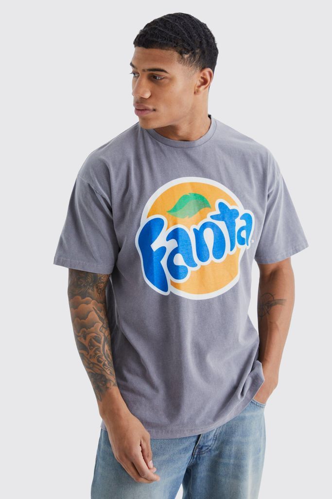 Men's Oversized Fanta Orange Wash License T-Shirt - Grey - S, Grey