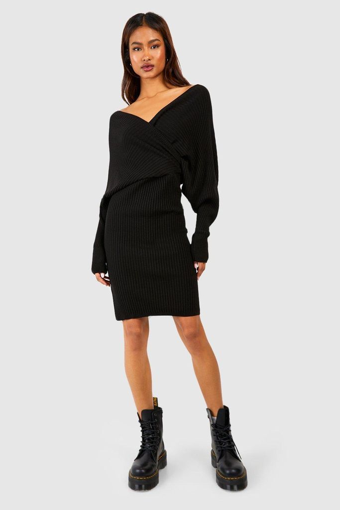 Womens Tall Wrap Knitted Midi Dress - Black - 8, Black