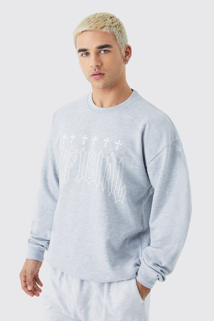 Men's Oversized Cross Graphic Sweatshirt - Grey - S, Grey