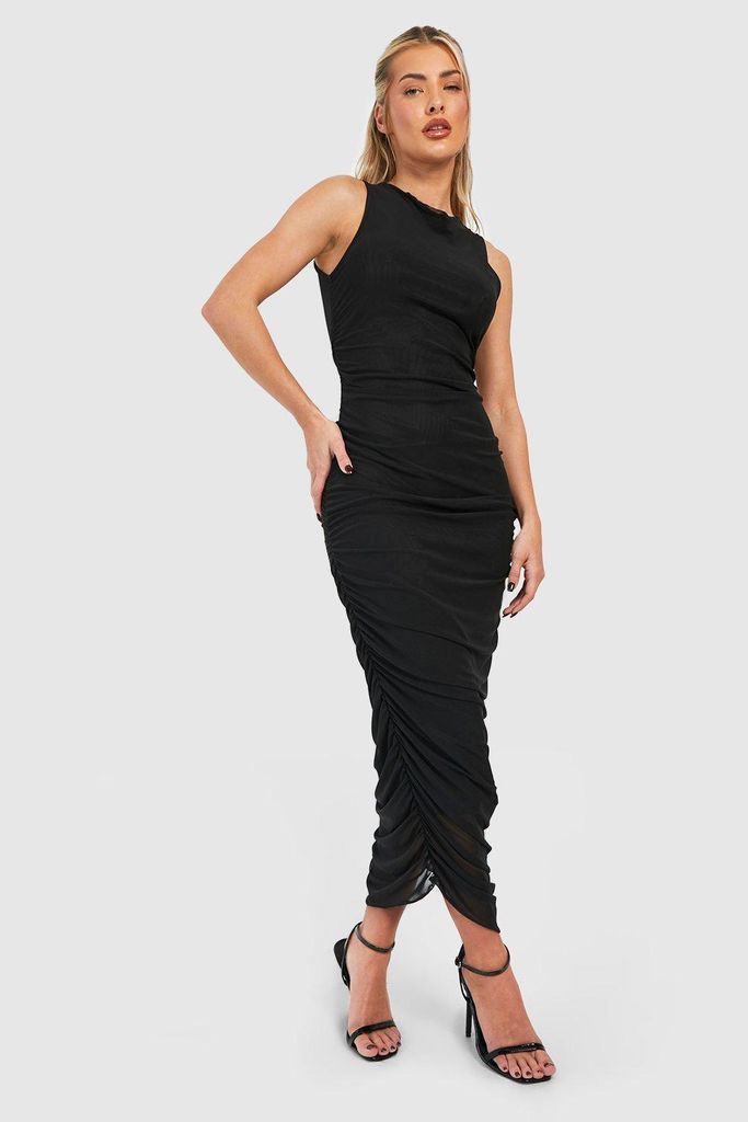 Womens Rouched Mesh Midaxi Dress - Black - 8, Black